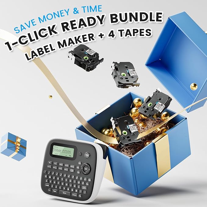 Vixic Label Maker Waterproof-Labels, D210S Label Maker Machine with Tapes | Portable Labelmaker with Keyboard Powered by Type-C, Handheld Labeler Machine for Home Office Kids School Items Organization