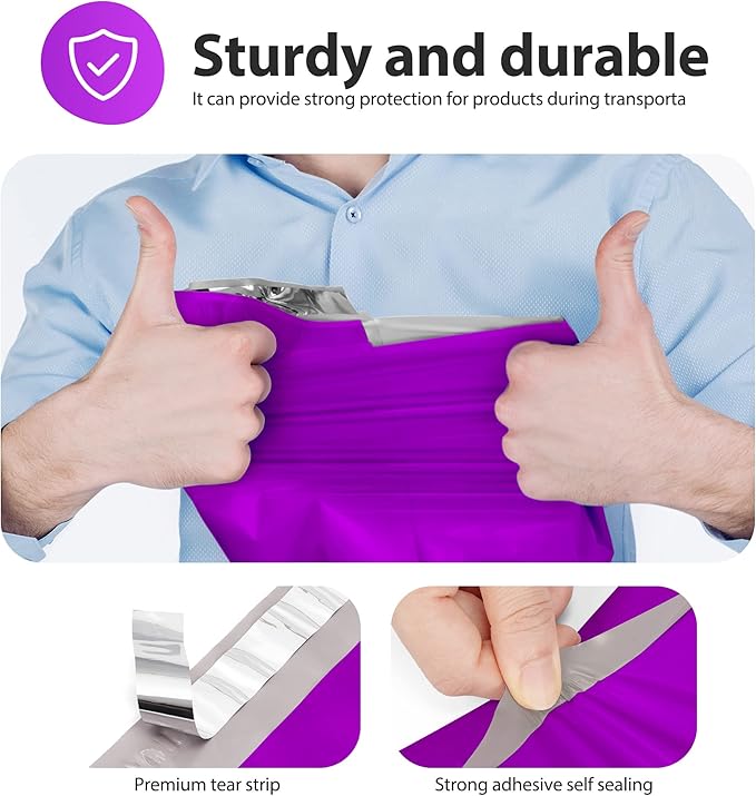 Fuxury12X15.5" 100Pcs Poly Mailers Bags for Small Business, Waterproof Plastic Shipping Bags for Clothing, Self Seal Tear-proof Heavy Duty Mailing Envelopes Bulk- Purple