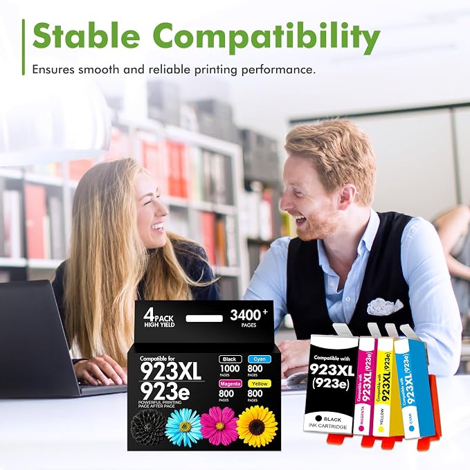 923 923XL Ink Cartridges Combo Pack for HP 923 XL Printers OfficeJet 8130e | Compatible for HP923XL Ink Black and Color for HP OfficeJet Pro 8130e 8125e 8120e 8138e 8139e 8122e 8124e 8132e 8134e Printer
