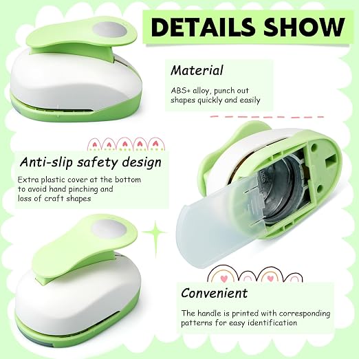 CHENGU 6 Pcs Circle Punch Set 3in/2in/1.5in/1in/0.6in/0.3in Scrapbook Hole Punchers Crafting with 10 Sticker Paper Round Cutter Scrapbook for Office Supplies DIY Albums Photos(Green)