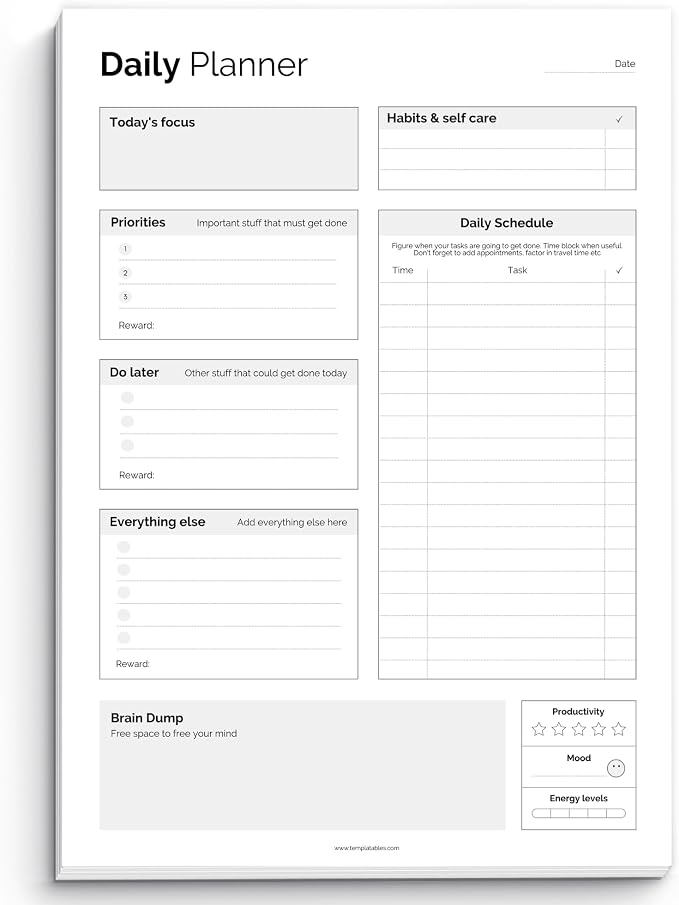 ADHD Daily Planner Notepad for Neurodivergent Adults - Productivity Daily Planner Desk Pad & Task Management to Stay Organized and Focused Note Pad (Mono, A4 Portrait)