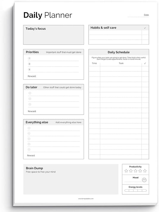 ADHD Daily Planner Notepad for Neurodivergent Adults - Productivity Daily Planner Desk Pad & Task Management to Stay Organized and Focused Note Pad (Mono, A4 Portrait)