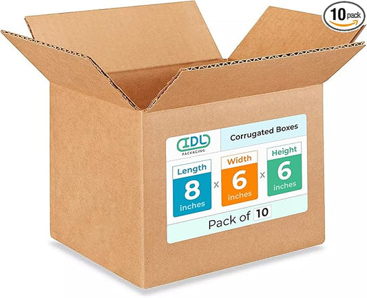 Small Moving & Shipping Boxes 8x6x6 inches (10-Pack) - Extra Strength 200 lb vs Regular - USA-Made Corrugated Cardboard Boxes for USPS/FEDEX - Corrugated Packaging Box - Box Small by IDL Packaging