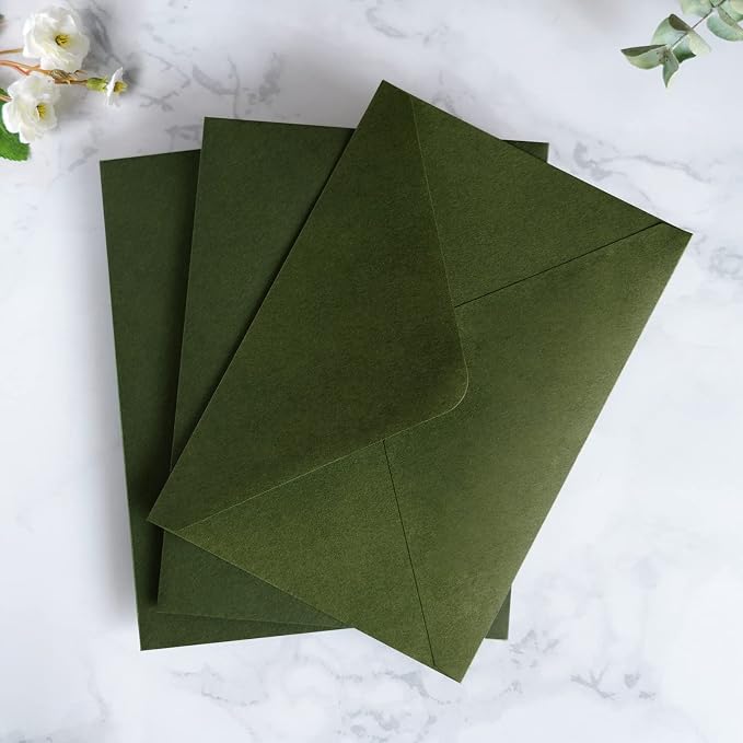 PONATIA 50 PCS/Pack A7 Envelopes, 5.25 x 7.25'' Olive Green 5x7 Envelopes for Weddings Invitation Cards, Christmas Gift Cards, Acrylic Invitations, Photos and Any 5x7" Inserts