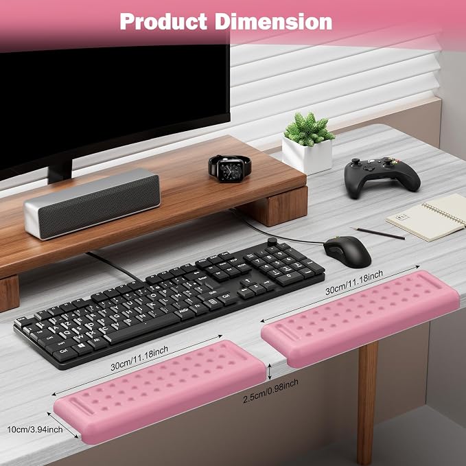 Leolee L-Shaped Desk Elbow Pads for Desk, Light Pink Memory Foam Arm Rest | for Desk with Non-Slip Base, Ergonomic Desk Edge Cushion, Wrist Rest for Computer Keyboard, Typing, Office, Home (2 Piece)