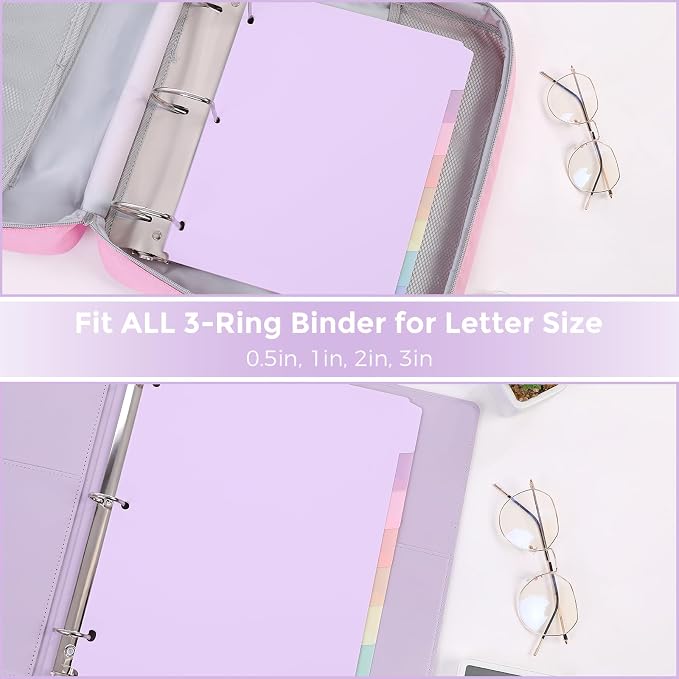 SKYDUE Durable Plastic 8-Tab Dividers,3sets,Big Tab Dividers for 3 Ring Binder, Write&Erase 3 Ring Binder Dividers with Tabs,with Sticker Labels，Purple