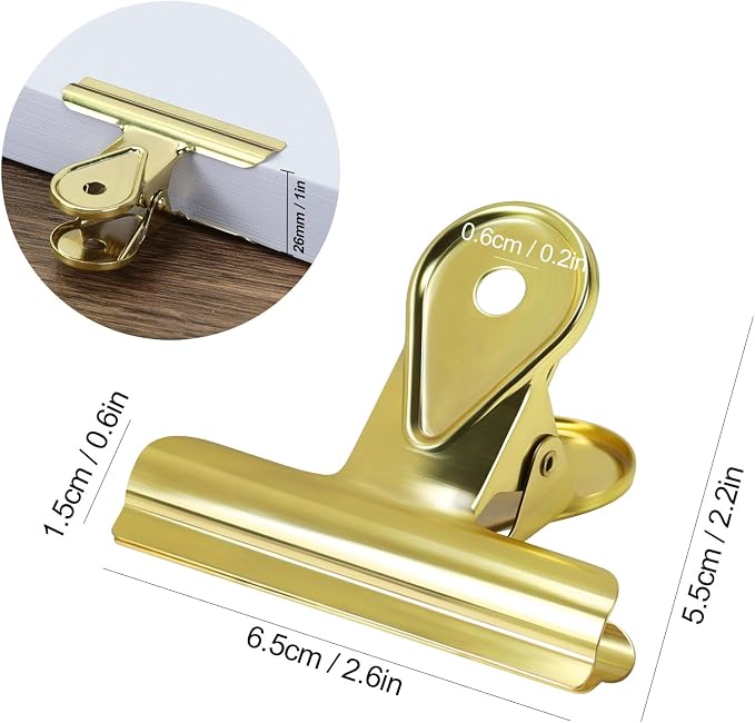 Koqye 5 Pcs Vintage Gold Bulldog Clips (65mm/2.6"), Antique Metal | Journal Clips to Hold Journal Open, Heavy Duty Binder Hinge Clamps for Travelers Notebook, Planner & Art Sketchbook