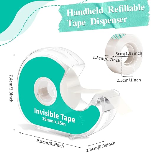 12 Invisible Clear Tape, Transparent Tapes with Refillable Dispenser, 3/4 X 1000 Inches Frosted Writable, Clear Tape Refill Rolls for Gift Wrapping, Home, School Office Supplies