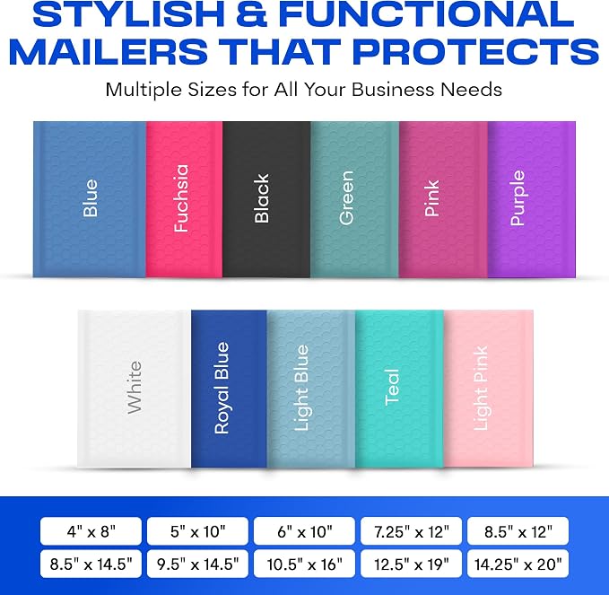 Royal Blue Bubble Mailers 7.25x12 Poly Padded Envelopes #1 200 Pack | Fits Comics, Photos & Cards, Self-Seal Closure, Cushioned Protection, Water-Resistant Poly, Bulk Pack