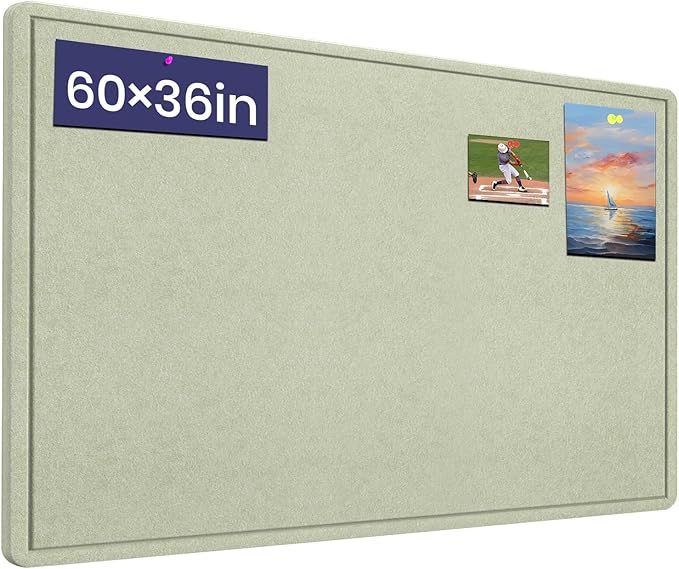 Large Bulletin Board 60" x 36" Felt Cork Board,Decor Pin Board, Sage Green | Cork Board Alternative for Wall, Foldable Self-Adhesive Vision Board Prayer Board with Pushpins for Home Office Classroom
