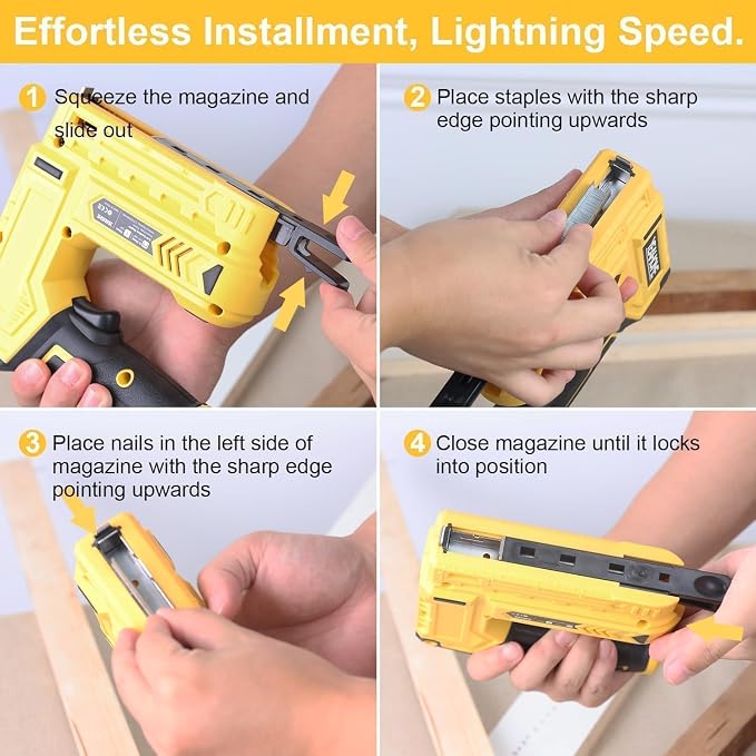 YEAHOME Electric Staple Gun, 2 in 1 Electric Light Duty Brad Nailer/Stapler, 3.7V Power Cordless Stapler Tacker with USB Charger Cable, 1000 Staples for Upholstery, Material Repair and Carpentry
