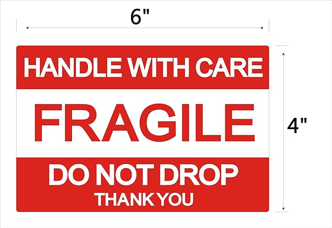 RBHK 4" x 6" Fragile Stickers Handle with Care Warning Packing/Shipping Labels, 500 Permanent Adhesive Labels Per Roll, 1 Roll