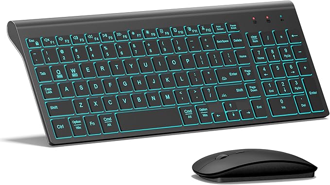 Wireless Backlit Keyboard and Mouse Ultra Slim Combo, TopMate - Matte Black | 2.4G Silent Compact 2400DPI Mouse and Scissor Switch Keyboard Set, Batteries Included, for PC/Laptop/Windows/Mac/Gaming