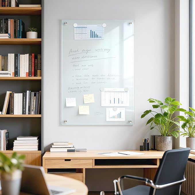 Tempered Glass Whiteboard 36" x 24" Magnetic Glass Dry Erase Board | (3’ x 2’) Wall Mounted Glass White Board with Acrylic Pen Tray for Office, Home, School