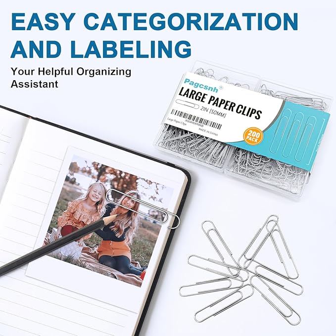 200 Pack 2In Jumbo Heavy Duty Paper Clips, Large Stainless Steel PaperClips for Thick Documents, Reports, Office, School, and Home Organizing