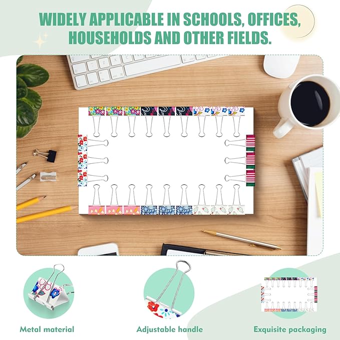 Mini Decorative Binders Cute Colorful Stainless Steel Clips, 24Pcs 6 Assorted Colors (4 Each)，Multipurpose Utility Clips for Office, Kitchen, School, Crafts, and Home Organization