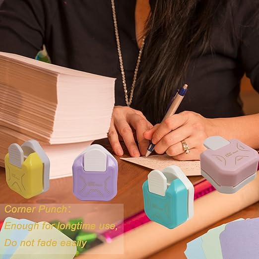 3 Pieces Corner Punch Corner Cutter Creative Pattern Corner Punch for DIY Projects Scrapbooking Photocards Business Card Making (Pink+Yellow+Purple)