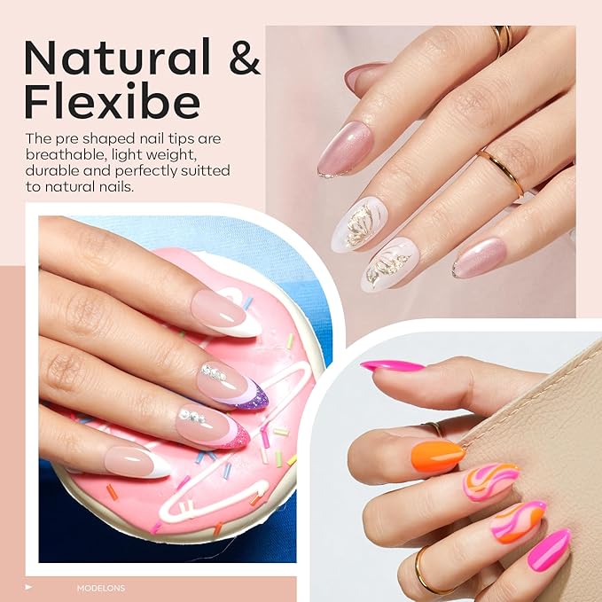 modelones X Nail Gel Kit Short Almond, 9-in-One Nail Glue with Portable U V Lamp 216Pcs 12Sizes Pre-Etched Press ons Fake Acrylic Extension Kit DIY Salon Gift for Women