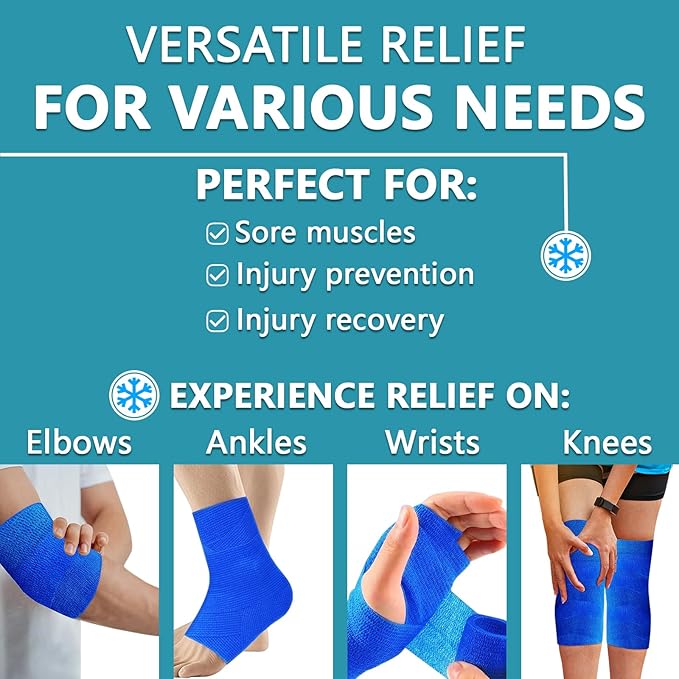 Ice Tape, Self Sticking Bandage Wrap （No Refrigeration Needed）Ice Wrap Instant Cold Compress Compression Tape Wrap, Athletic Muscle Tape, Athletic Tape for Pain and Swelling: Blue