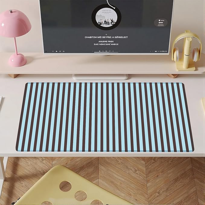 Dark Brown Blue Striped Desk Mat Cute Pastel XXL Large Gaming Mouse Pad Desk Pad Kawaii Cozy Aesthetic Keyboard Laptop Computer Mat Home Office Decor