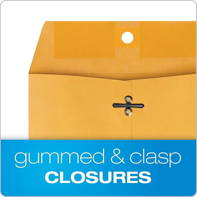 Quality Park 6x9 Clasp Envelopes, Extra Heavyweight 32 lb. Manila Kraft Envelopes, Gummed Seal and Clasp for Storing or Mailing, 100/Box (QUA37755)