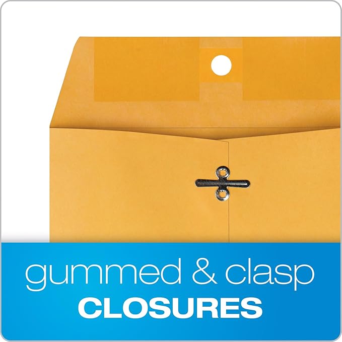 Quality Park 6x9 Clasp Envelopes, Extra Heavyweight 32 lb. Manila Kraft Envelopes, Gummed Seal and Clasp for Storing or Mailing, 100/Box (QUA37755)