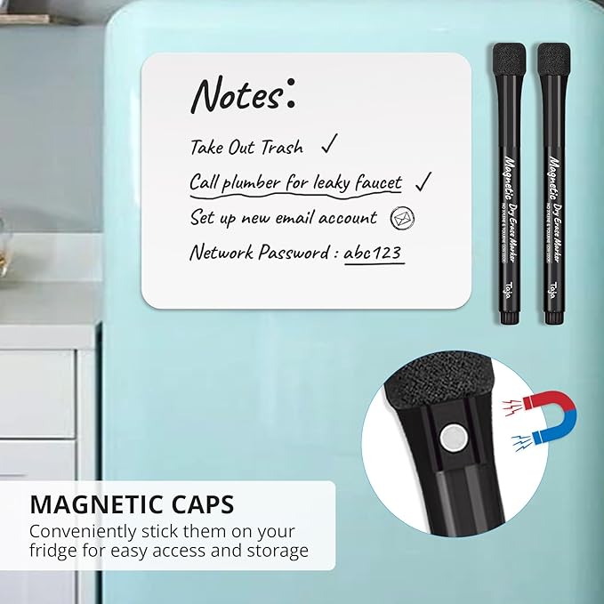 Taja Magnetic Dry Erase Whiteboard Markers, 8 Count Black Fine Tip Thin Dry Erase Markers with Eraser for Home Office School Supplies-Black