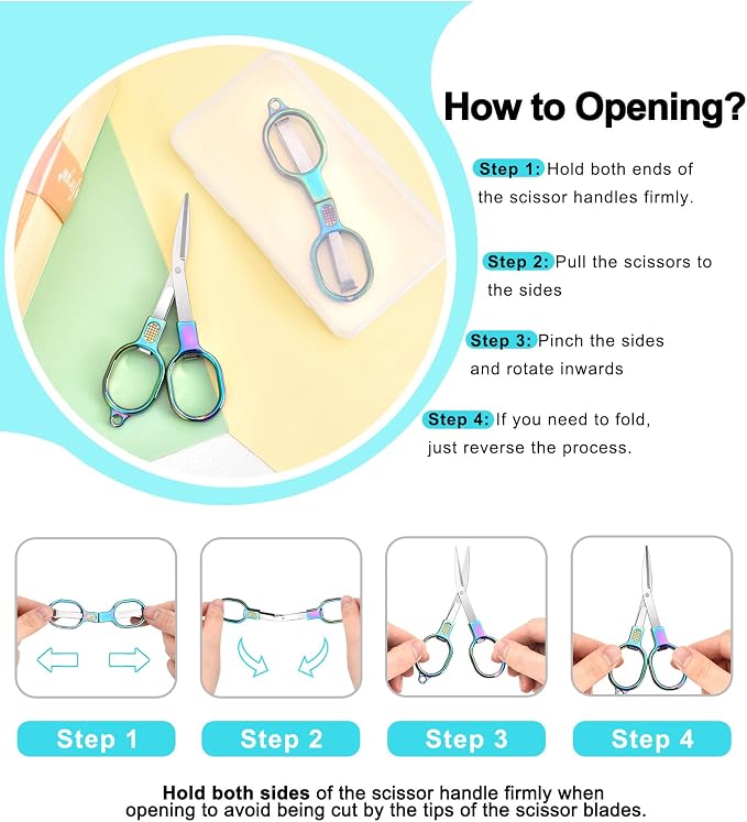 Zicolu Folding Travel Scissors Safety, Small TSA-Compliant and Portable with Case, Pocket Foldable Stainless Steel Retractable Cutters, Mini Craft Scissors for Home, Outdoor and Office Use