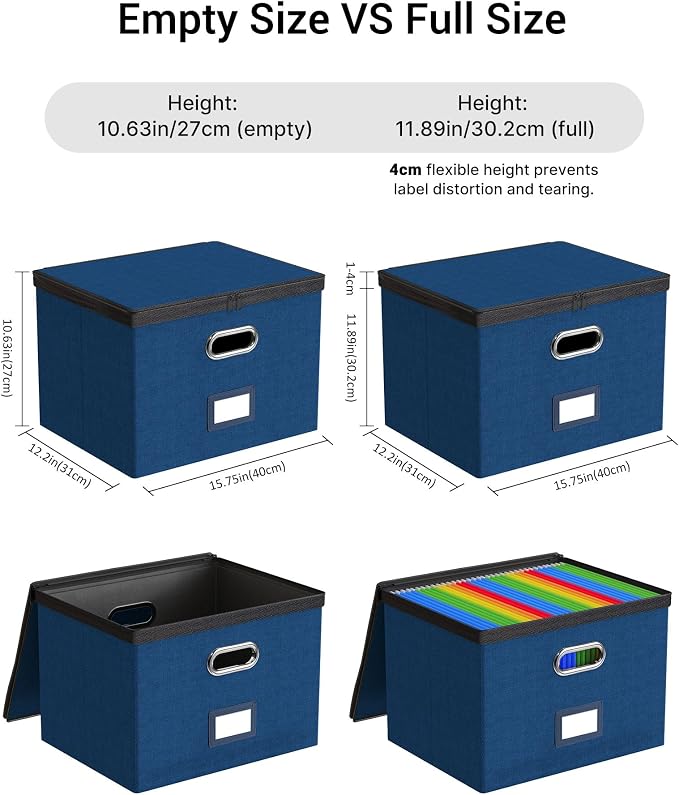 File Box Large 1-Pack Hanging Organizer for Letter/Legal-Size Folder | Dustproof Lid. 3 Mesh Pockets. Collapsible Scratch-Resistant GRS Linen. Slide Rails. Office, Home, Dorm