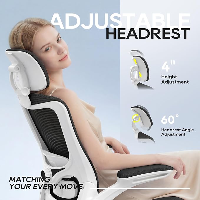 Ergonomic Office Chair for Long Hours, Padded Lumbar Support for Lower Back Relief, 330 lb Capacity, Comfortable Computer Desk Chair for Home Office, Computer & Study (Modern, White/Black)