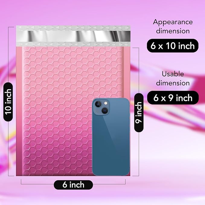 Fuxury Opaque Bubble Mailers 6x10 Inch 100 Pack, Gradient Pink Cute Design Padded Envelopes,Strong Adhesion Pattern Bubble Shipping Envelopes for Mailing Jewelry,Makeup #0 Thick Bubble Padded Mailer