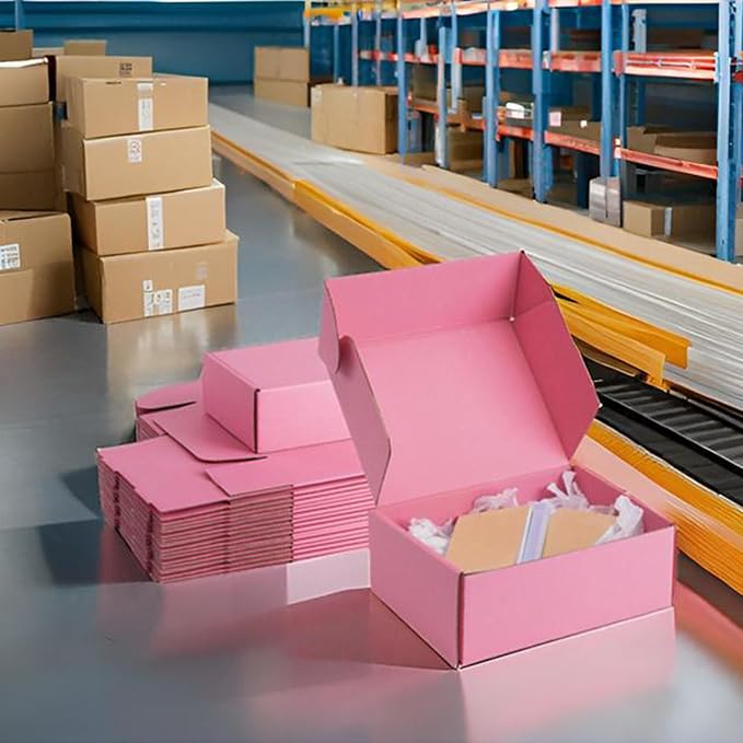 8x6x3 inch Pink Shipping Boxes for Small Business- Set of 25 | Sturdy ECT 32 Corrugated Cardboard Mailer Boxes, Easy Assemble for Packaging, Mailing, Gift Giving & Ecommerce Packing