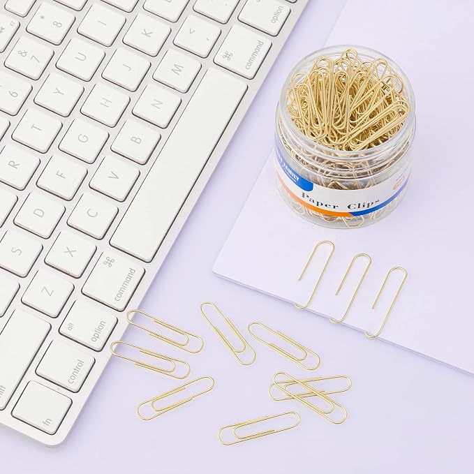 FUDAO FAMILY Medium Paper Clips, 200-Count, Paperclips, Gold Paper Clips, 1.3 Inch (32mm) Paper Clip (Pack of 2)