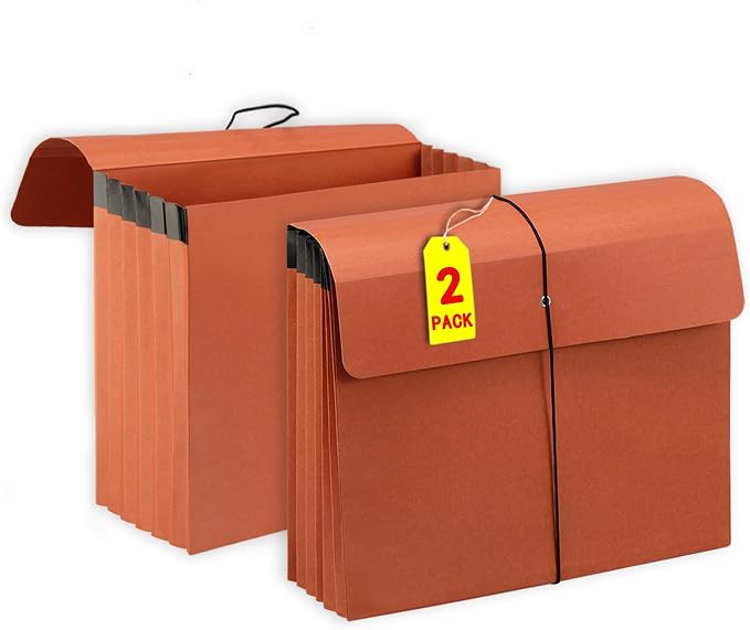 2 Packs Expanding File Folder with Flap and Cord Closure,5 Inch Expansion Accordion File Organizer,Letter Size