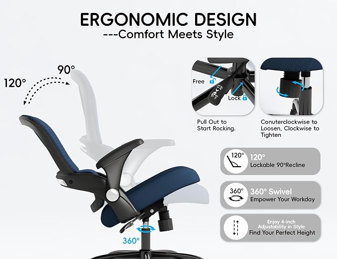 TRALT Office Chair - Ergonomic Office Chair with Back Support for Adults | Home Office Desk Chair with Lumbar Support - Ergonomic Mesh Chairs 330 lb Wide Seat for Work, Office, Gaming(Dark Blue)