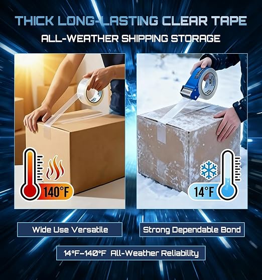 Clear Packing Tape Refills Heavy Duty,2 Pack,2.7 Mil,1.88"×68 Yd | Total 136 Yards,Compatible with Standard Tape Dispenser,Quiet Unwind,Easy Start,for Shipping Packaging Moving Sealing,Bulk