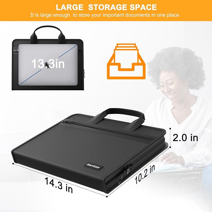 Hontom 5200℉ Accordion File Organizer with Handle Fireproof | 13 Pockets Fireproof Document Organizer ,Portable Travel Home Storage File Folder for Important Document and Paper ,Black