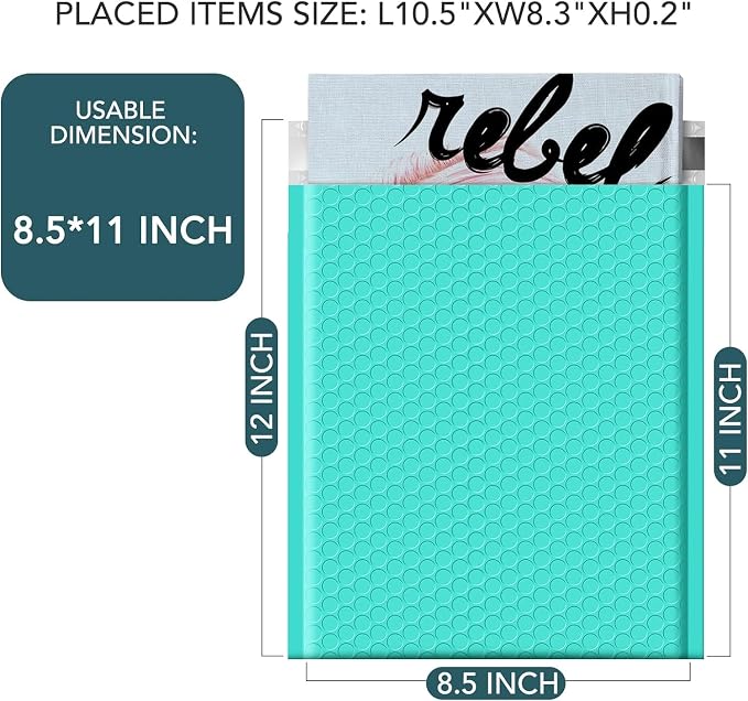 Metronic Bubble Mailer 8.5x12 Inch Teal 250 Pack Teal Padded Envelopes | Self-Seal Bubble Mailers Waterproof Cushioning Bubble Envelopes for Shipping, Jewelry Makeup Supplies, Packaging Bulk