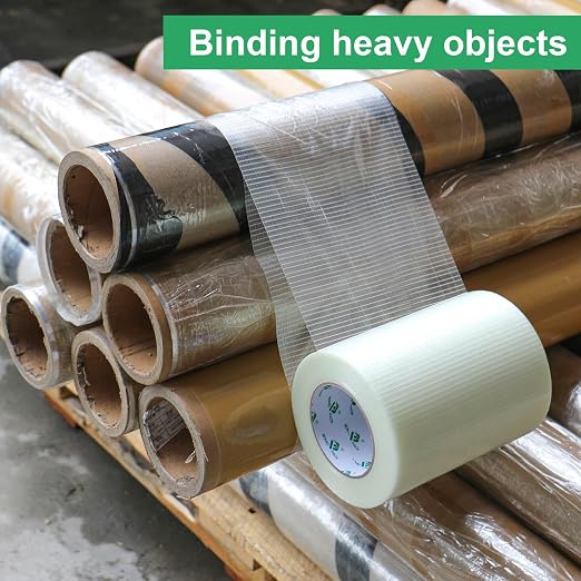 BOMEI PACK Wide Fiber Reinforced Packing Tape 8 inch, Clear Heavy Duty Bi Directional Fiberglass Filament Strapping Tape 8Inch x 55yds 6.7Mil