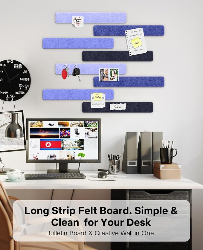 Small Cork Bulletin Board Tiles, Felt Wall Decor and Office Desk Accessories for Vision, Message Center, Picture and Prayer Board, Dorm, Room, Home Office Essentials and Organization(Denim Mist)