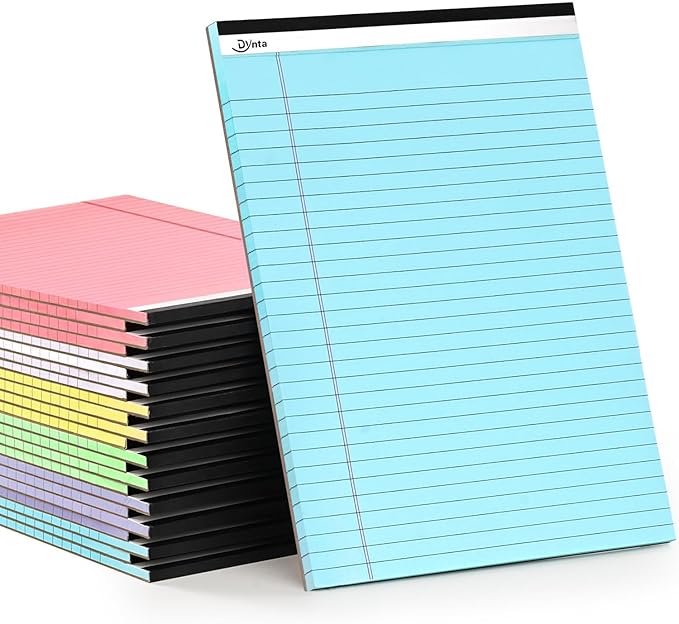 Dynta 24 Pack Colored Legal Pads, 1080 Sheets Wide Ruled Lined Writing Note Pads, 8.5 X 11.75 Inch, 45 Sheets Per Notepad