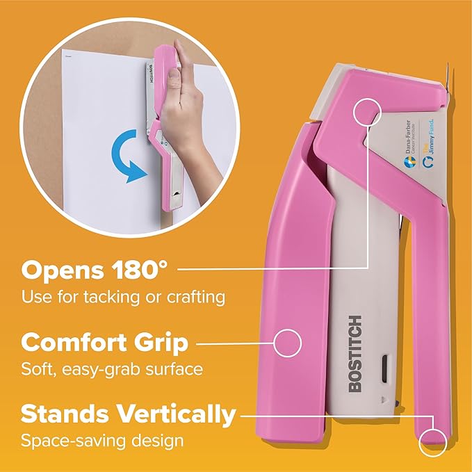 Bostitch Office InCourage Spring-Powered Compact Stapler, 3-in-1, Plastic, Half Strip, 20 Sheet Capacity, BCA Pink (1588)