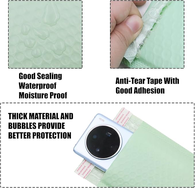 5x7 Inch Self Seal Adhesive Poly Bubble Mailers 10 Pcs Green Waterproof Shipping Bags for Mailing Packaging