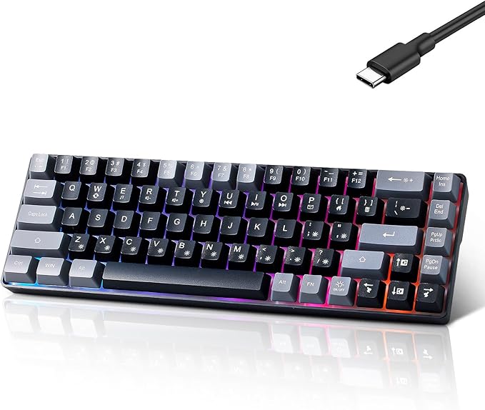 Wired Portable 60% Mechanical Feeling Gaming Keyboard,RGB LED Backlit Compact 68 Keys Mini Wired Office Keyboard for Windows Laptop PC Mac Gamer, Typist, Travel on Business Trip Black–Grey