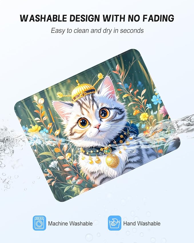 Mouse Pad, Cute Mouse Mat, 10" x 8", King Cat | Square Waterproof Gaming Computer Mat, Textured Top, Stitched Edges, Non-Slip Rubber Base for Office Home Laptop Keyboard