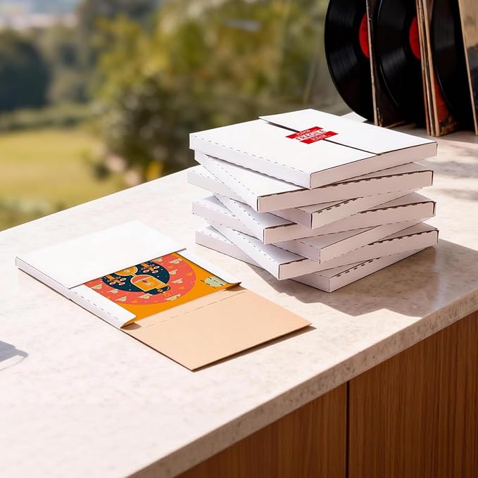 22-Pack Vinyl Record Mailers - 12.6x12.6x1 Inch Vinyl Record Shipping Boxes for LP Records, Photos & Stamp Collection (22) Vinyl Mailers