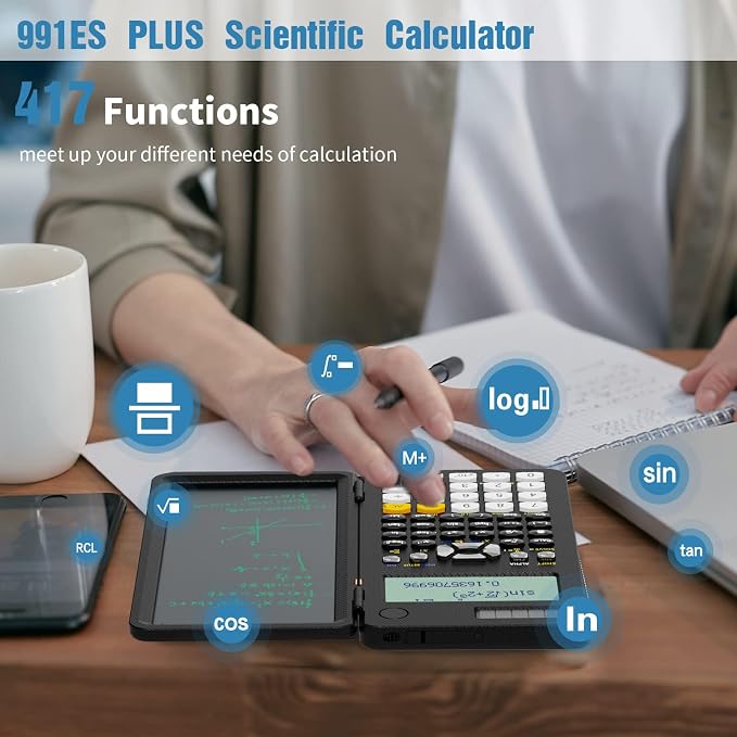 ROATEE Scientific Calculator for Student 991ES with Notepad School Supplies | 4-Line Display Calculator with LCD Writing Tablet, Battery Rechargeable Power Calculator Back to High College School Supplies