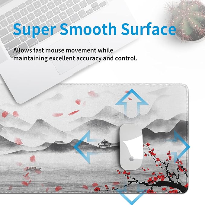 Japanese Cherry Blossom Large Gaming Mouse Pad Sakura Desk Pad Big Mousepad Deskmat Office Decor for Computer 31.5''x11.8'' Desk Organizers and Accessories