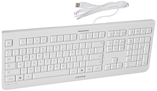 Cherry KC 1000, Wired Keyboard with Number Pad for PC/Laptop, Plug & Play (USB-A Connection), Slim Design, Whisper Quiet Typing, 4 Hot Keys, QWERTY, Pale Gray