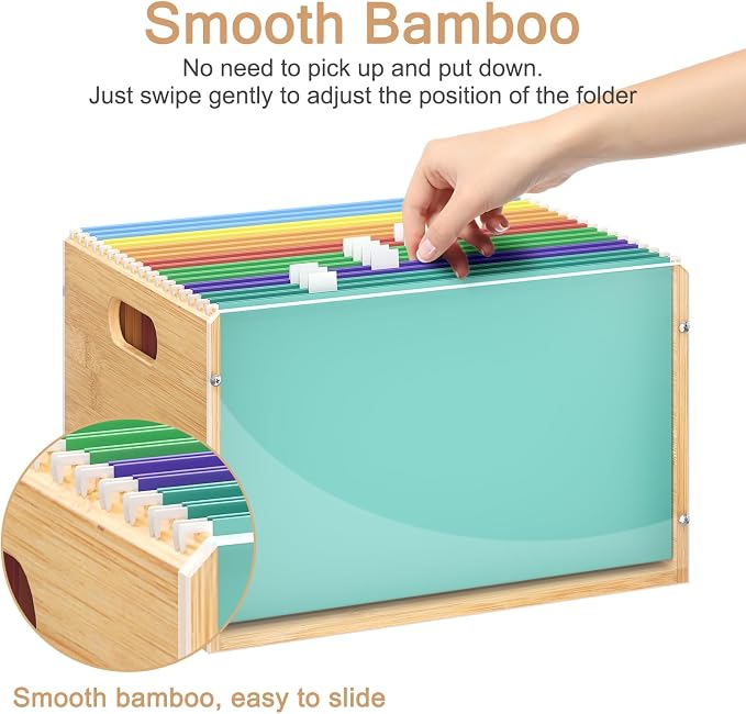 Sbanmao Letter/Legal Bamboo Acrylic File Box Organizer, Hanging File Folder Storage Boxes, Decorative Document Crate Transparent Filing Bin with Handle for Home Office Desk